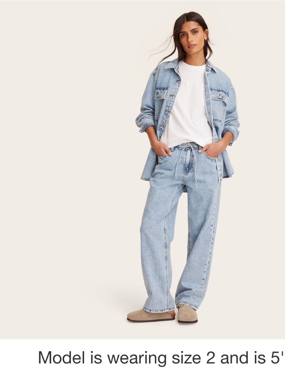 Parke Women Mid-Rise Drawstring Baggy Jeans -